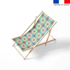 Tissu imperméable motif carreaux de ciment beige fuchsia et turquoise