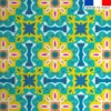 Tissu imperméable motif carreaux de ciment jaune bleu et turquoise