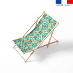 Tissu imperméable motif carreaux de ciment bleu et jaune