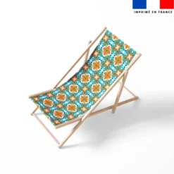 Tissu imperméable motif carreaux de ciment orange et turquoise