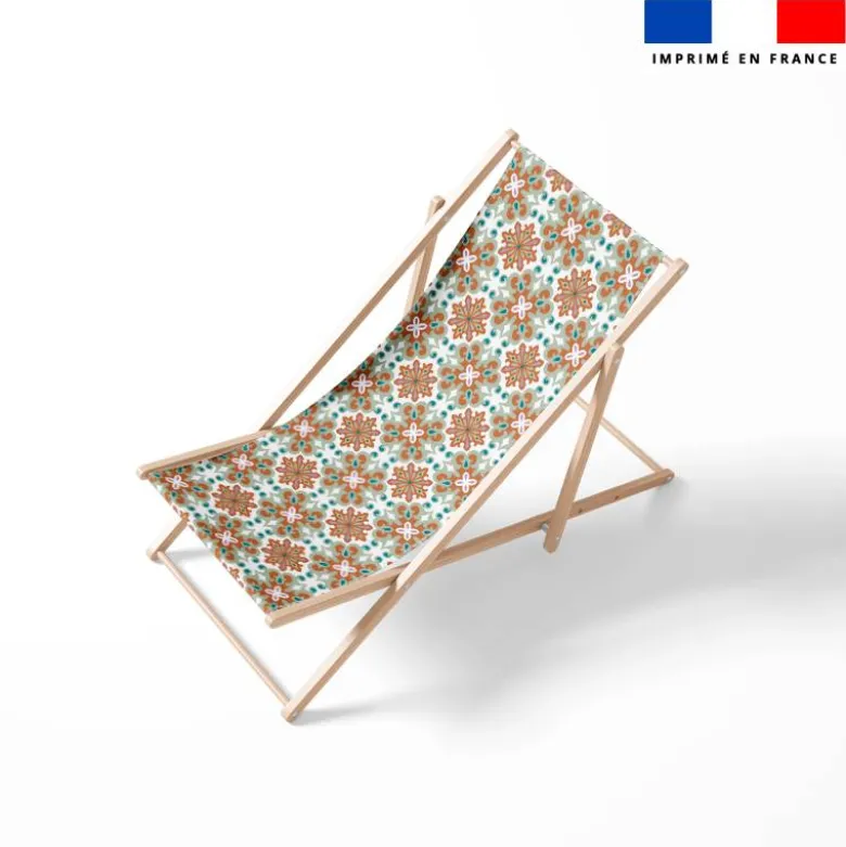 Tissu imperméable motif carreaux de ciment terracotta et vert sauge