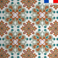 Tissu imperméable motif carreaux de ciment terracotta et vert sauge