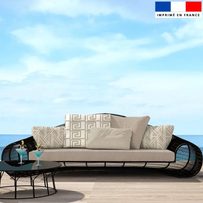 Tissu imperméable motif carré géométrique élégant sable