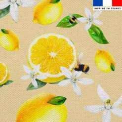 Tissu imperméable motif citron jaune et fleur de citronnier