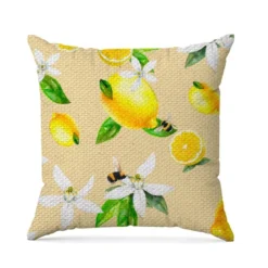 Tissu imperméable motif citron jaune et fleur de citronnier
