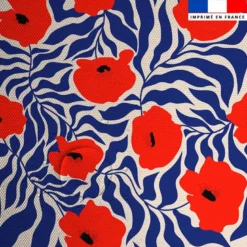 Tissu imperméable motif coquelicot et feuille bleue
