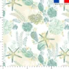 Tissu imperméable motif coquillage et étoile de mer vert