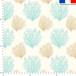 Tissu imperméable motif corail bleu et sable