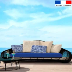 Tissu imperméable motif corail bleu fond blanc