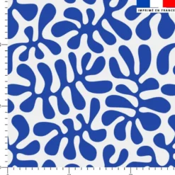 Tissu imperméable motif corail bleu fond blanc
