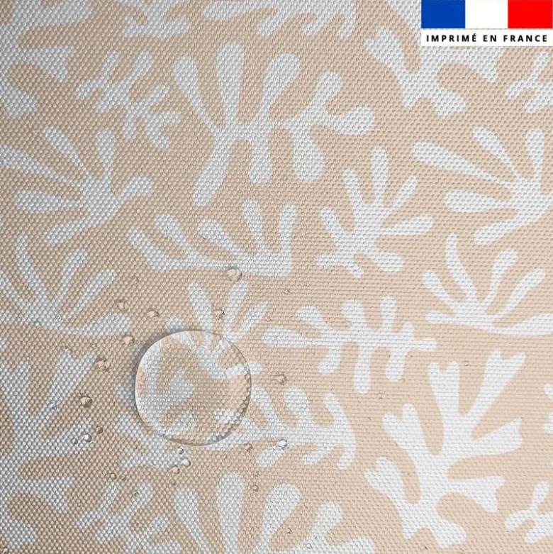 Tissu imperméable motif corail blanc
