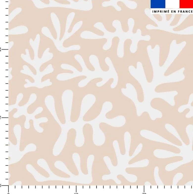 Tissu imperméable motif corail blanc