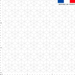 Tissu imperméable motif cube géométrique blanc trait gris