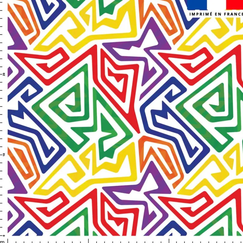 Tissu imperméable motif dessin spirale multicolore