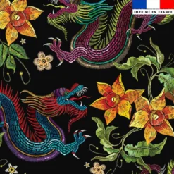 Tissu imperméable motif dragon asiatique effet brodé