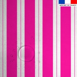 Tissu imperméable motif duo de rayures fuchsia et blanc
