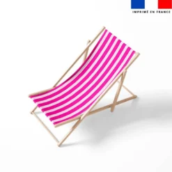 Tissu imperméable motif duo de rayures fuchsia et blanc