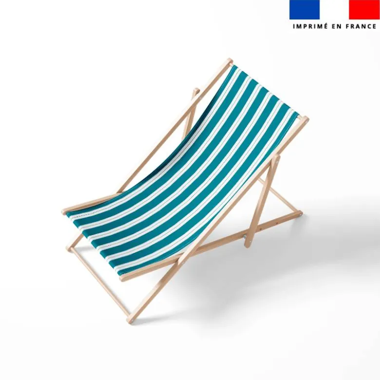 Tissu imperméable motif duo de rayures bleu canard et blanc