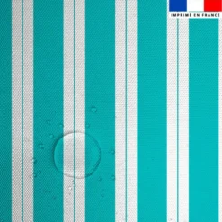 Tissu imperméable motif duo de rayures turquoise et blanc