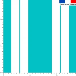 Tissu imperméable motif duo de rayures turquoise et blanc