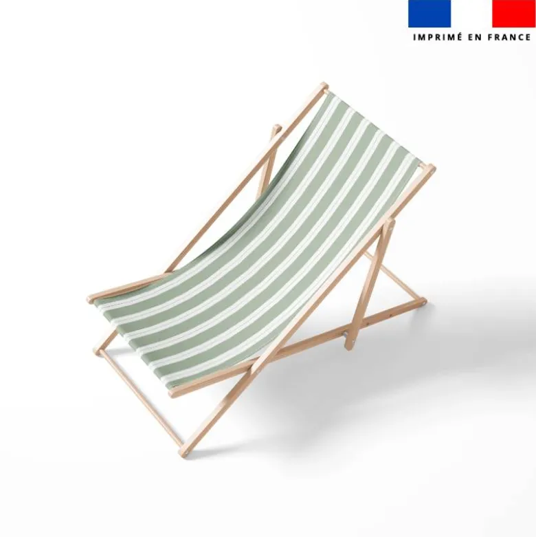 Tissu imperméable motif duo de rayures vert sauge et blanc