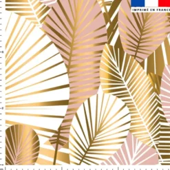 Tissu imperméable motif feuilles art déco roses et or
