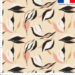 Tissu imperméable motif feuilles roses et beiges