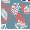 Tissu imperméable motif feuille de palmier corail et bleue