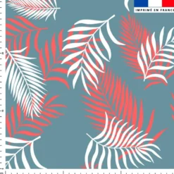 Tissu imperméable motif feuille de palmier corail et bleue