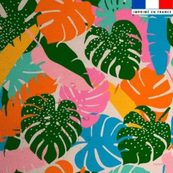 Tissu imperméable motif feuilles monstera multicolore