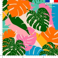 Tissu imperméable motif feuilles monstera multicolore