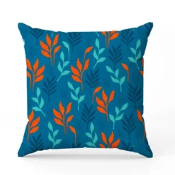 Tissu imperméable motif feuille et plante orange et bleue