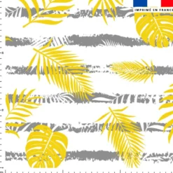 Tissu imperméable motif feuille de palmier jaune et bandes grises
