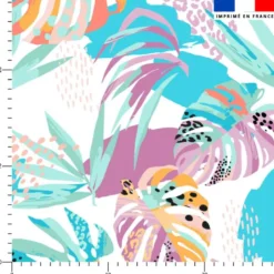 Tissu imperméable motif feuille tropicale pastel