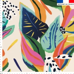 Tissu imperméable motif feuilles tropicales multicolores