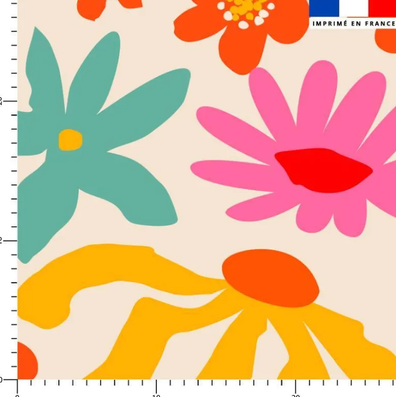 Tissu imperméable motif fleurs multicolores