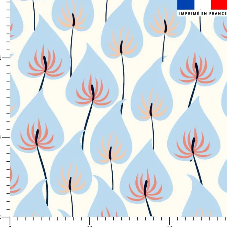 Tissu imperméable motif fleurs bleues Santorin