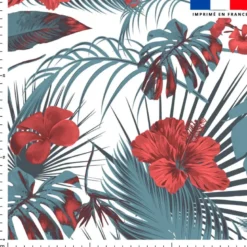 Tissu imperméable motif fleur hibiscus rouge