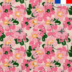 Tissu imperméable motif fleurs roses effet peinture