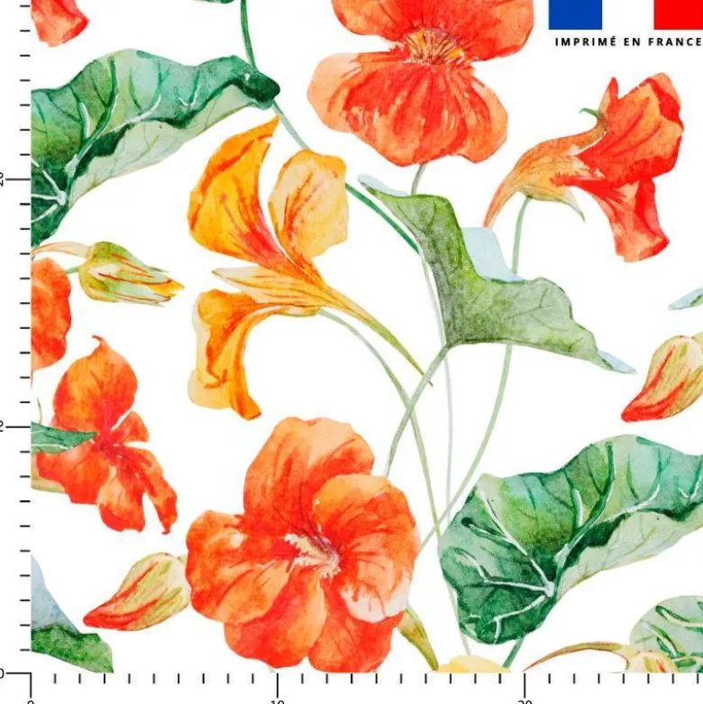 Tissu imperméable motif fleur de capucine