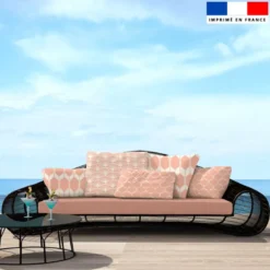 Tissu imperméable motif forme géométrique saumon et blanche