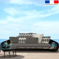 Tissu imperméable motif forme géométrique blanche et gris acier