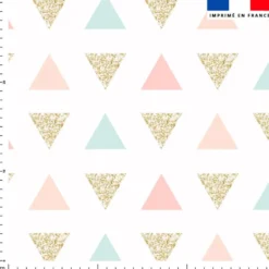 Tissu imperméable motif grands triangles pastel et paillettes