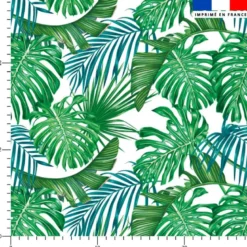 Tissu imperméable motif grande feuille tropicale verte