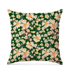 Tissu imperméable motif marguerite effet peinture vert foncé