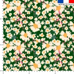 Tissu imperméable motif marguerite effet peinture vert foncé