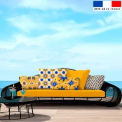 Tissu imperméable motif mosaïque harmonieuse portugaise bleue et jaune