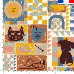 Tissu imperméable motif mosaïque nomade vert et jaune