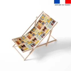 Tissu imperméable motif mosaïque nomade vert et jaune