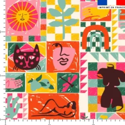 Tissu imperméable motif mosaïque nomade rose et orange